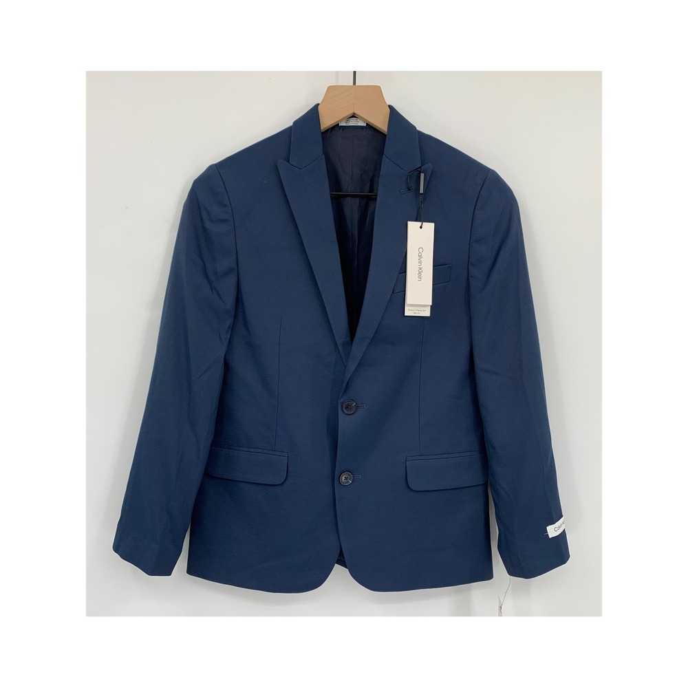 Calvin Klein Blazer Jacket Boys 12 Blue Stretch Two Button Sport Coat NEW